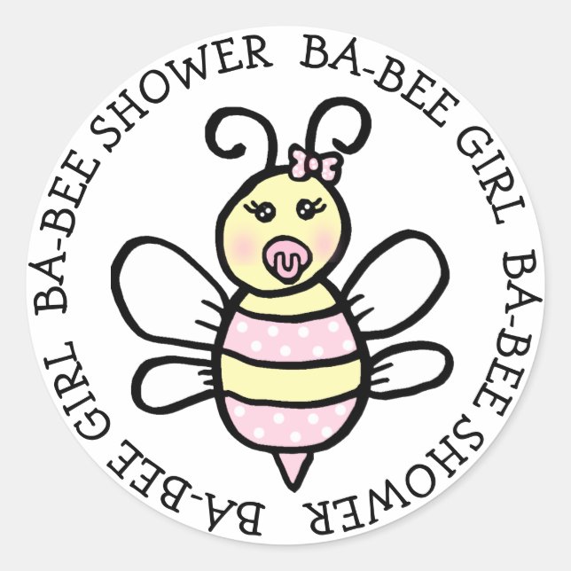 Baby Girl Ba-Bee Shower Classic Round Sticker (Front)