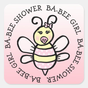 Baby Girl Ba-Bee Shower Square Sticker