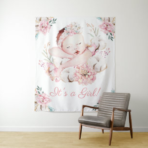 Baby Girl Baby Shower Backdrop Banners Tapestry