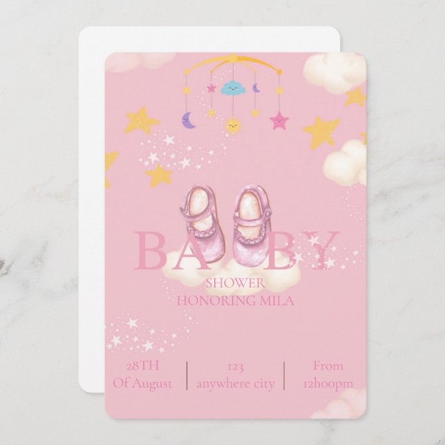 baby girl baby shower invitations,digital download invitation (Front/Back)