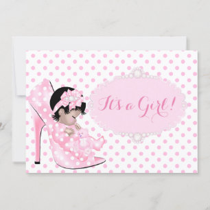 Baby Girl Baby Shower Pink White Polka Dots Asian Invitation
