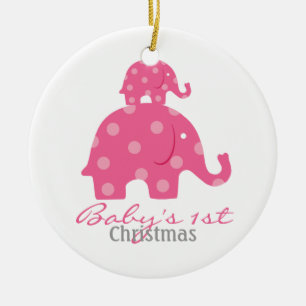 Baby girl baby's first christmas - elephants ceramic ornament