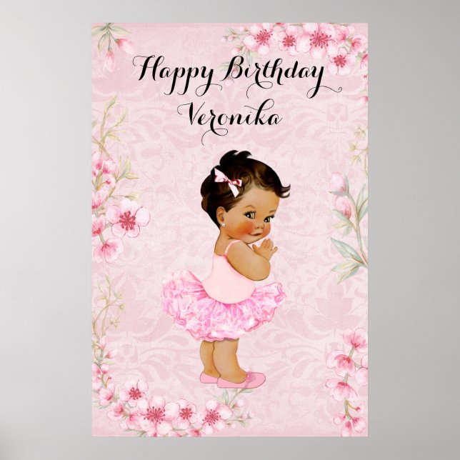 Baby Girl Ballerina Pink Flowers Poster (Front)