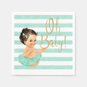 Baby Girl Ballerina Tutu Mint Stripe Gold Glitter Napkin