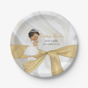 Baby Girl Baptism Christening Communion Gold Paper Plate