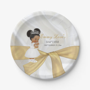 Baby Girl Baptism Christening Communion Gold Paper Plate