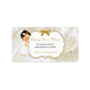 Baby Girl Baptism Christening Communion Gold White Label