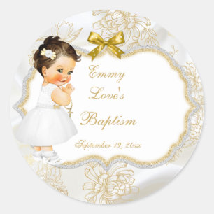 Baby Girl Baptism Christening Gold Cross Classic Round Sticker