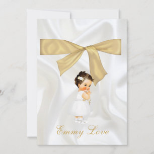 Baby Girl Baptism Christening Gold Cross Thank You Invitation