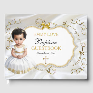 Baby Girl Baptism Christening White & Gold Cross Guest Book