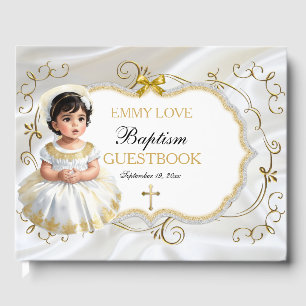 Baby Girl Baptism Christening White & Gold Cross Guest Book