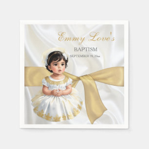 Baby Girl Baptism Christening White & Gold Napkin