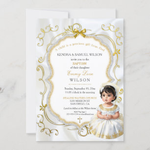 Baby Girl Baptism Communion Christening White Gold Invitation