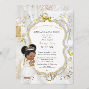 Baby Girl Baptism Communion Gold Cross Invitation