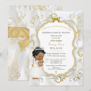 Baby Girl Baptism Communion Gold Cross Invitation