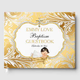 Baby Girl Baptism Gold Cross Guest Book