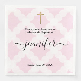 Baby girl baptism pink white gold napkin