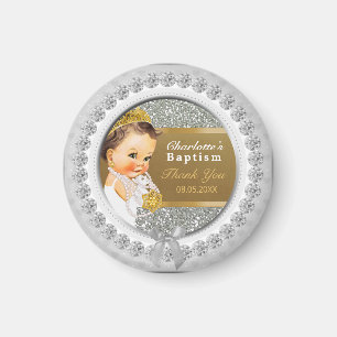 Baby Girl Baptism Thank You Keepsake   Gold Silver Magnet