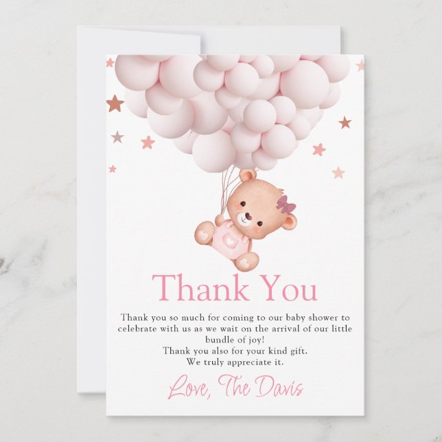 Baby Girl Bear Boho Bearly Wait Sweet Thank You Invitation (Front)