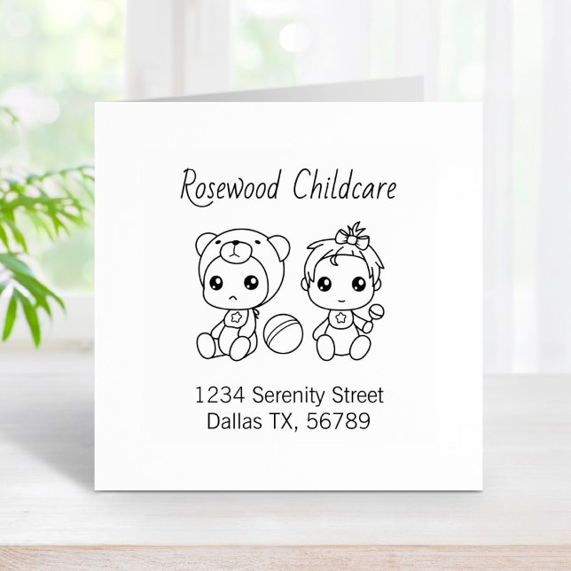 Baby Girl Bear Daycare Childcare Address 3 Rubber Stamp (Creator Uploaded)