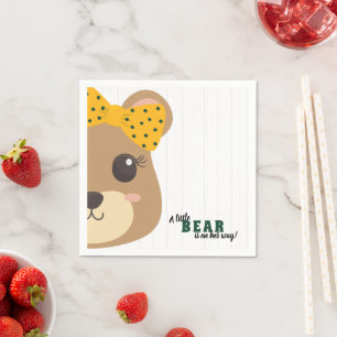 Baby Girl Bear Green & Gold Baby Shower Napkin