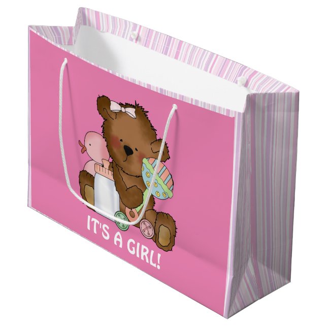 Baby Girl Bear large gift bag (Front Angled)