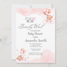 Baby Girl Bearly Wait Baby Shower Invitation