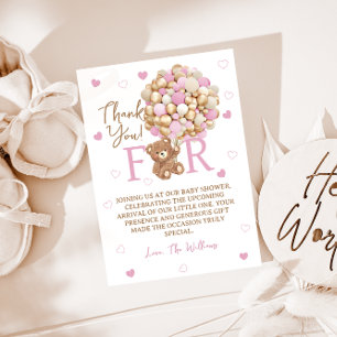 Baby Girl Bearly wait pink balloons baby shower Thank You Card