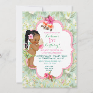 Baby Girl Bikini Tropical Luau Hawaiian Shell Invitation