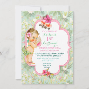 Baby Girl Bikini Tropical Luau Hawaiian Shell Invitation