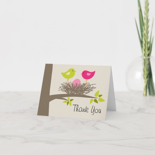 Baby Girl Bird's Nest for Shower Thank You Card (Front)