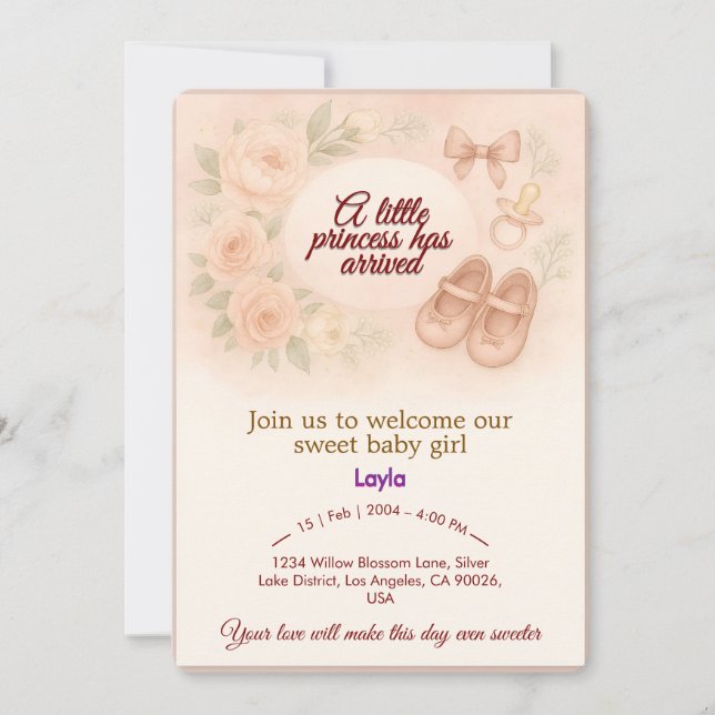Baby Girl Birth Announcement Card (Front)