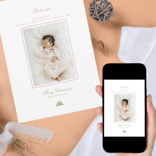 Baby girl Birth announcement Christmas Card
