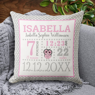 Baby Girl Birth Announcement Cushion
