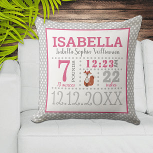 Baby Girl Birth Announcement Cushion