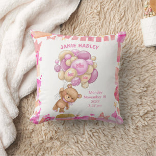 Baby Girl Birth Announcement Cushion