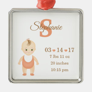Baby Girl Birth Announcement Metal Tree Decoration