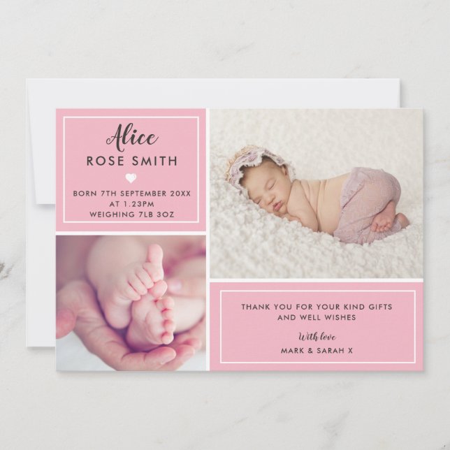 Baby Girl Birth Announcement Multi Photo (Front)