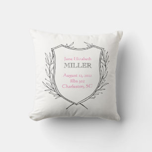Baby Girl Birth Announcement Nursery Decor Pink  Cushion