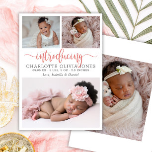 Baby Girl Birth Announcement Photo Collage Card
