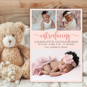 Baby Girl Birth Announcement Photo Collage Card