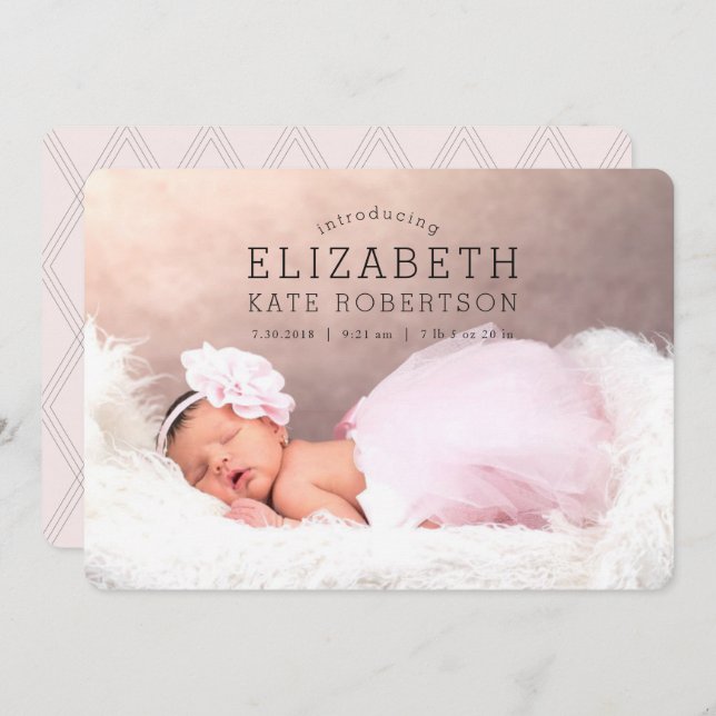 Baby Girl Birth Announcement Pink Photo Card (Front/Back)