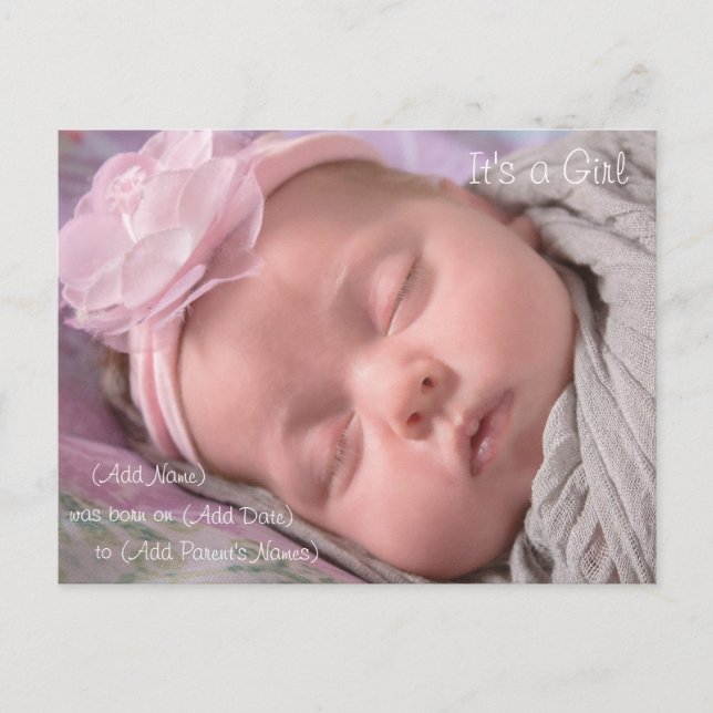 Baby Girl Birth Announcement Postcard (Front)