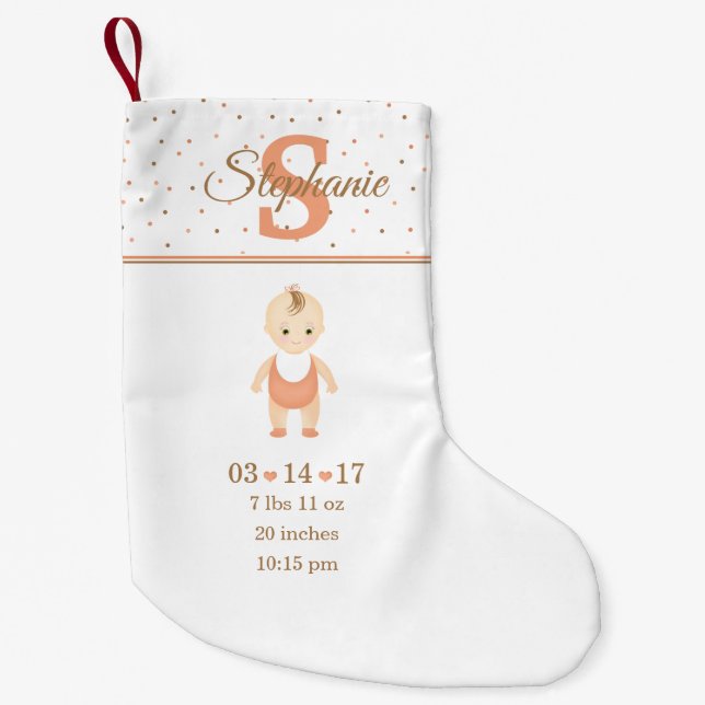 Baby Girl Birth Announcement Small Christmas Stocking (Front)