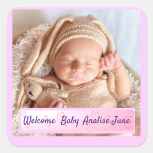Baby Girl Birth Announcement Square Sticker