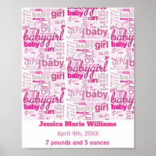 Baby Girl Birth Details n Name Personalize Pint Poster