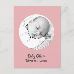 "Baby Girl Birth – Pink Photo & Name" custom  Postcard