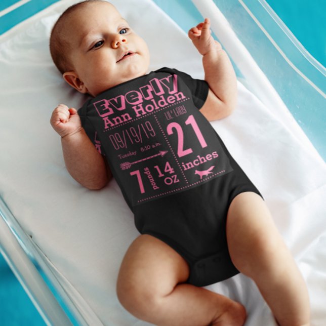 Baby Girl Birth Record Fox Pink Lettering Baby Bodysuit (Creator Uploaded)