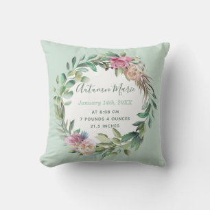 Baby Girl Birth Stats Floral Cushion