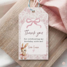 Baby Girl Birthday Bunny Thank You Favour Tag